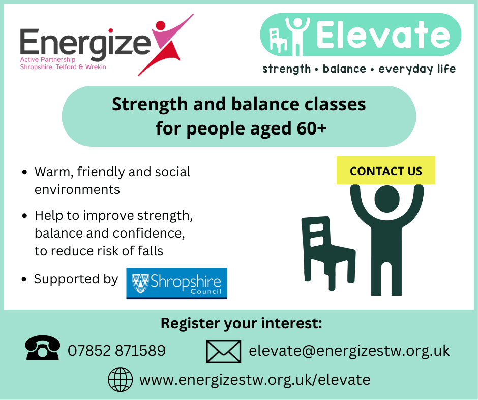 Image promoting Elevate strength and balance classes for people aged 60+ in Shropshire 