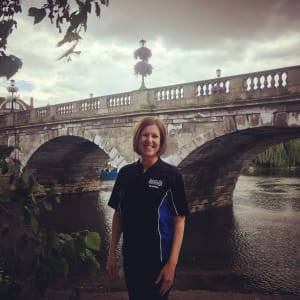 Elevate instructor Jenny pictured in front of the bridge over the River Severn in Shrewsbury