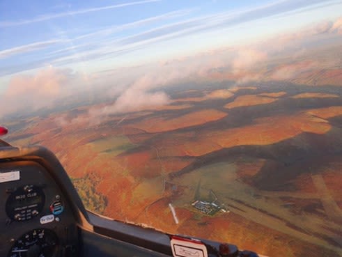 Photo from Midlands Gliding Club of looking down at view of Shropshire Hills